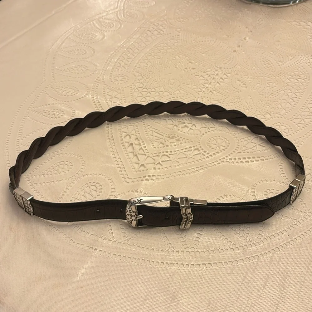 Brighton Braided Reversible Black Brown Silver-tone Embellishments 39.5” (B40169